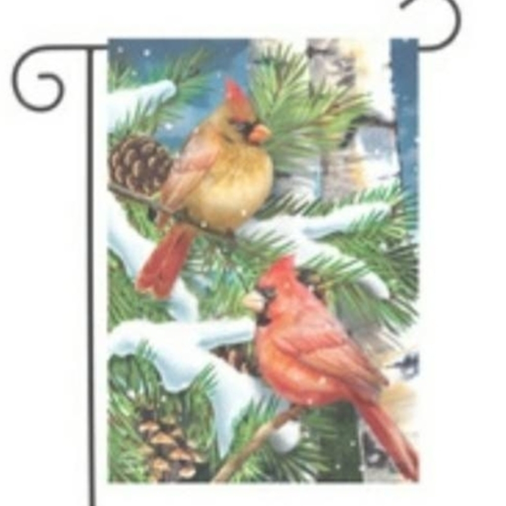 Christmas Red Bird Cardinal Garden Flag with Pine Design